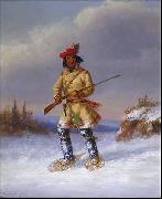 Cornelius Krieghoff Indian Trapper with Red Feathered Cap in Winter Sweden oil painting artist